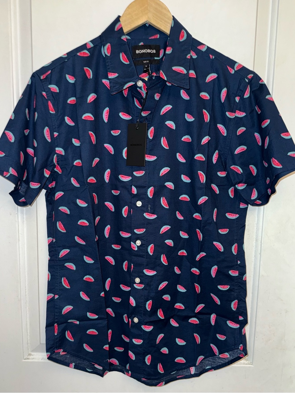 Bonobos NWT Stretch Riviera Slim Fit Shirt in Navy with Watermelon Print 🍉